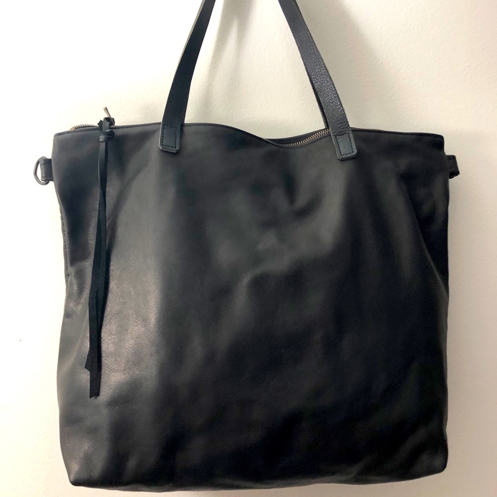 Large Black Genuine Leather Tote Bag